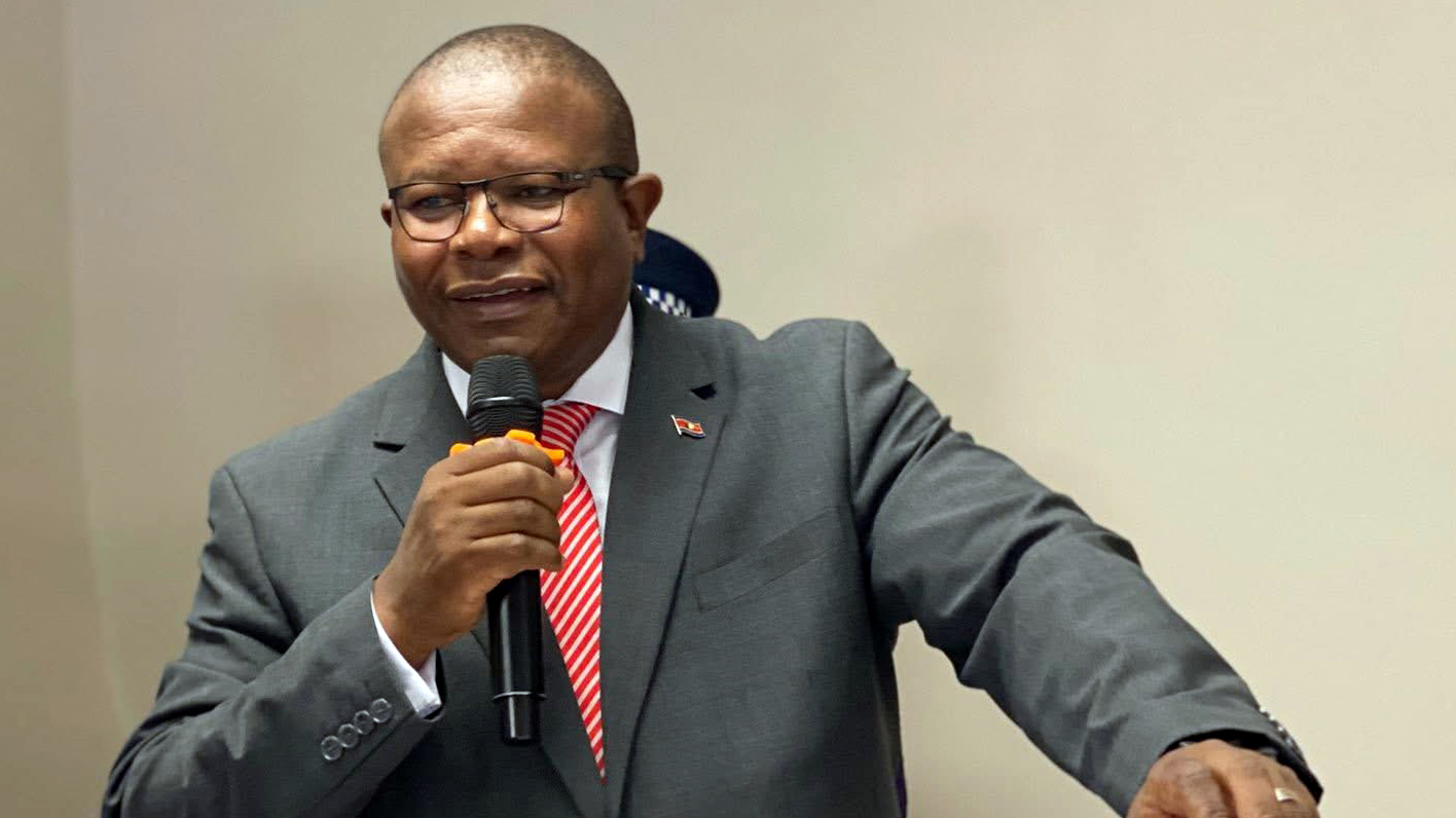 Minister for Commerce, Industry and Trade Manqoba Khumalo making his remarks during the meeting yesterday. (Courtesy pic)